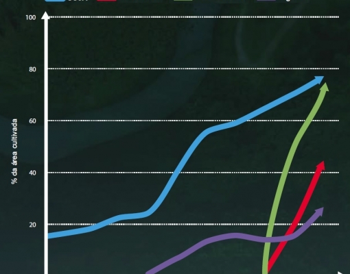 Gráfico Adoção de sementes GM no Brasil. Fonte: Dados identificados pela Céleres Ambiental em estudo para a ABRASEM