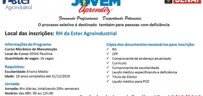 Usina Ester: programa jovem aprendiz 2020
