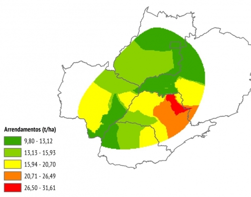 Arrendamento e toneladas de cana por hectare