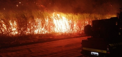 Fogo atinge quase 30 hectares de vegetação e lavoura de cana na zona rural de Uberaba