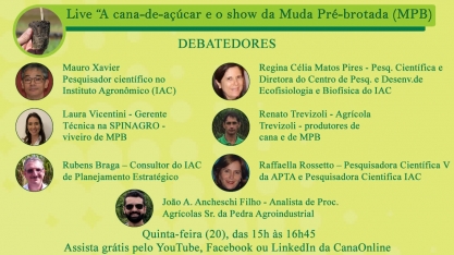 Nesta quinta-feira tem a live: A cana-de-açúcar e o show da muda pré-brotada (MPB)
