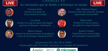 Não perca a Live “Canavial 4.0 – As inovações que já fazem a diferença no campo”
