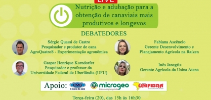 O pesquisador Gaspar Korndorfer debaterá na live: Nutrição e Adubação para a obtenção de canaviais mais produtivos e longevos