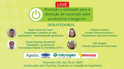 O pesquisador Gaspar Korndorfer debaterá na live: Nutrição e Adubação para a obtenção de canaviais mais produtivos e longevos