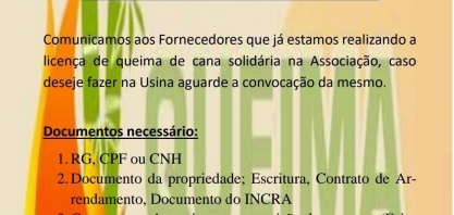 Canavieiro associado da AFCP tem até o próximo dia 16 para pedir licença de queima sem custo