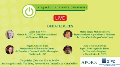 Irrigação na lavoura Canavieira é a live da CanaOnline no próximo dia 6 de julho