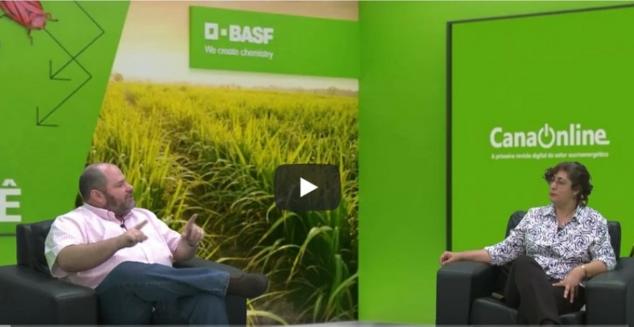 Mattielo, gerente de Desenvolvimento Técnico de Mercado da BASF, é entrevistado pela jornalista Luciana Paiva