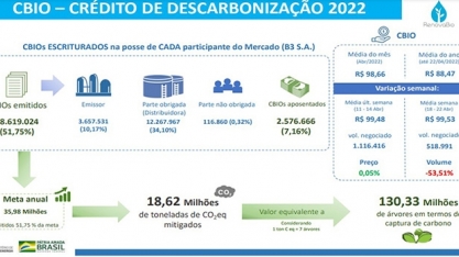 CBIOS: emissão ultrapassa 51,75% da meta de 2022; volume equivale a mais de 130 milhões de árvores plantadas