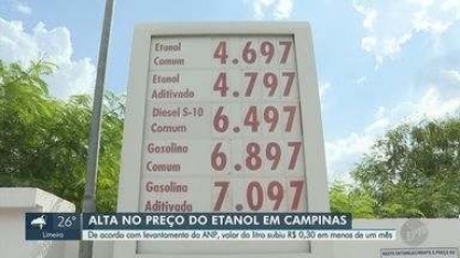 Levantamento da ANP mostra aumento de R$ 0,30 no preço do litro de etanol em Campinas