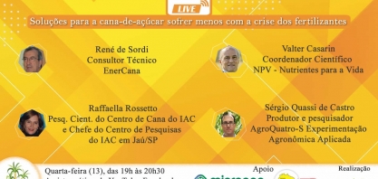 Acompanhe grátis a live: “Soluções para a cana-de-açúcar sofrer menos com a crise dos fertilizantes “