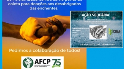 AFCP e Usina Coaf pedem doação para vítimas das enchentes em PE