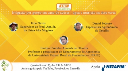 Confira os links para acompanhar a live “Irrigação por gotejo em cana-de-açúcar - água e nutrição na dose certa”