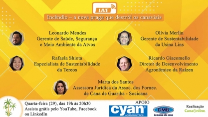 Nesta quarta-feira tem a live: “Incêndio – a nova praga que destrói os canaviais”