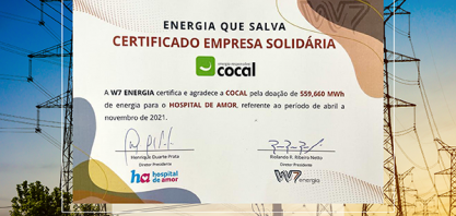 Cocal doa energia e é certificada como empresa solidária
