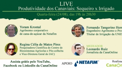 Confira como acompanhar a Live: Produtividade dos Canaviais: Sequeiro x Irrigado