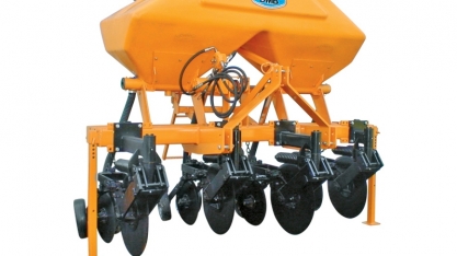 Adubador de Discos - 1250 H - Implemento acoplado nos três pontos do trator, destinado a realizar a adubação das soqueiras da cana-de-açúcar principalmente colhida crua mecanicamente