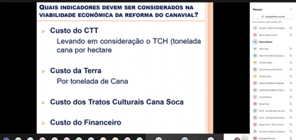 Comitê de Custos e Controladoria discute indicadores para viabilidade econômica da reforma do canavial