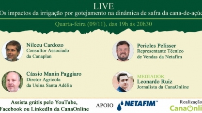 Nesta quarta Tem a live: “Os impactos da irrigação por gotejamento na dinâmica de safra da cana-de-açúcar”