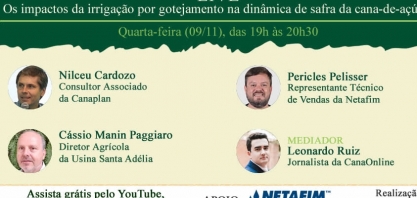 Hoje, quarta-feira, tem a live: “Os impactos da irrigação por gotejamento na dinâmica de safra da cana-de-açúcar”
