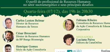 Hoje tem a Live: “O perfil do profissional de Recursos Humanos no setor sucroenergético e seus principais desafios
