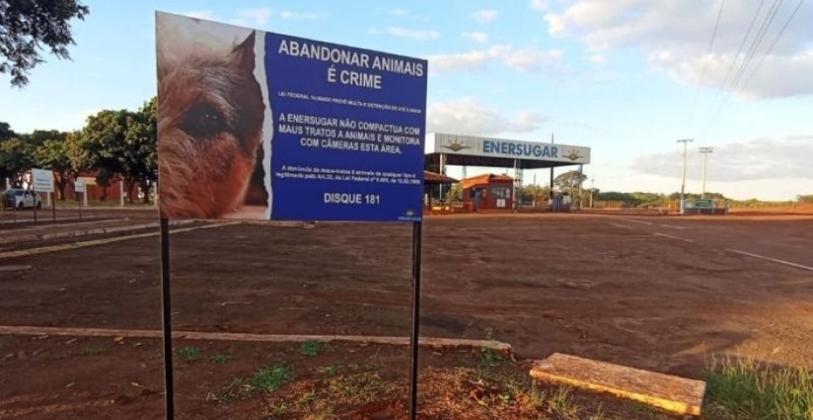 Placas de alerta contra o abandono de animais foram instaladas nas imediações da Usina Enersugar