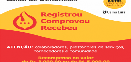 Usina Lins lança Canal de Denúncias e Recompensas para combater incêndios na região
