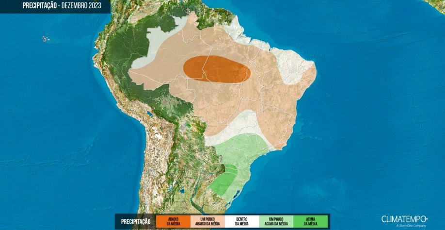 Tendência da chuva no Brasil em dezembro de 2023 (Fonte: Climatempo)