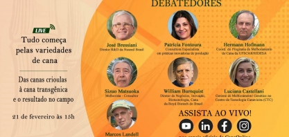 Dia 21/02 tem a Live: Tudo começa pelas variedades de cana