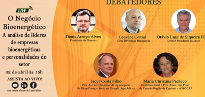 2 de abril tem a live: O Negócio Bioenergético. Confira os links para acompanhar