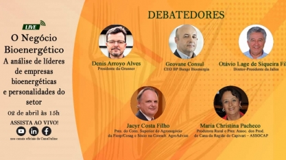 2 de abril tem a live: O Negócio Bioenergético. Confira os links para acompanhar