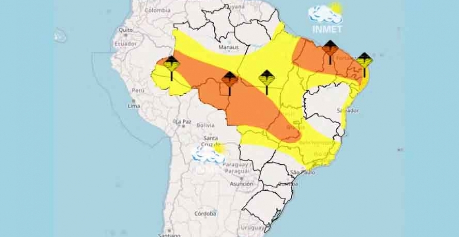 Alertas climáticos para o Brasil nesta quinta-feira (27/3) — Foto: INMET/Reprodução