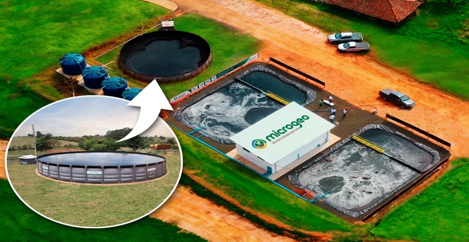 Imagem aérea de uma propriedade na região de Piracicaba/SP que utilizava a Biotecnologia Microgeo desde 2020 e em 2023 inaugurou uma nova Bioestação com capacidade de produzir mais 300.000L de Compostagem Líquida Contínua.