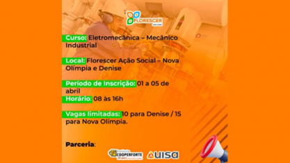 Florescer Ação Social oferece 25 vagas para curso gratuito de Mecânica Industrial