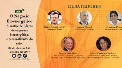 Nesta terça-feira, 2 de abril tem a live: O Negócio Bioenergético. Confira os links para acompanhar