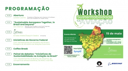 Workshop Sustentabilidade na Aviação, nesta quarta-feira na Unicamp