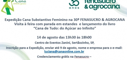 Mais de 60 representantes do setor participarão da 7ª Expedição Cana Substantivo Feminino na 30ª Fenasucro & Agrocana