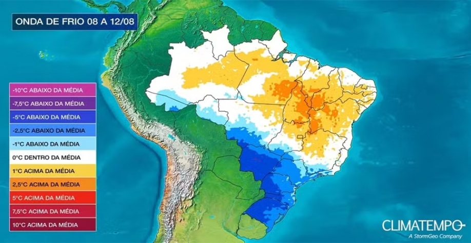 Onda de frio vai atingir boa parte do país — Foto: Climatempo