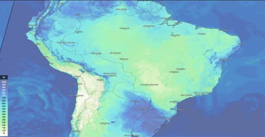 Previsão para a umidade relativa do ar nesta sexta-feira (13/9) — Foto: Meteoblue