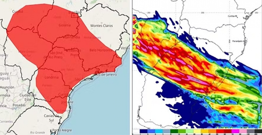 Alerta vermelho de onda de calor / Imagens de satélite indicam madrugada de quinta-feira com alerta máximo para tempestades no RS — Foto: Inmet