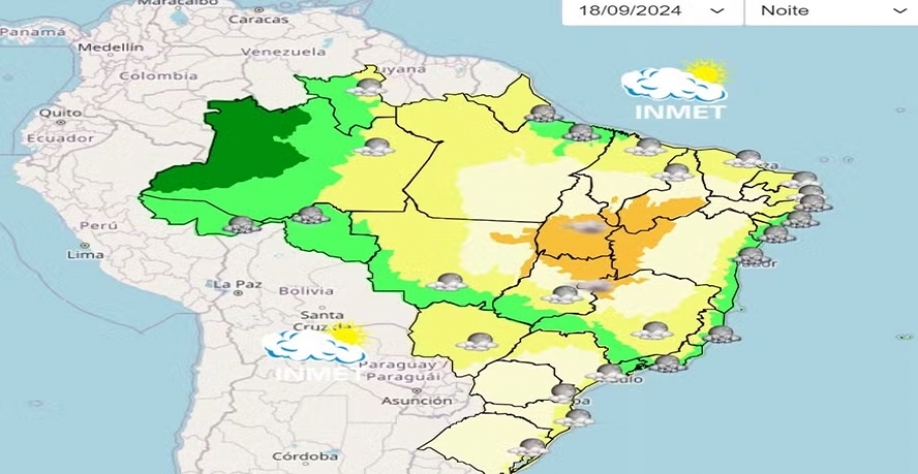 Centro-Sul deve ter noite com muitas nuvens e pancadas isoladas nesta quarta-feira — Foto: Inmet