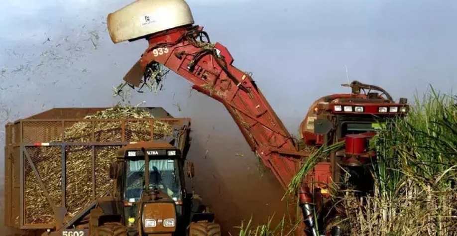 Máquina opera na colheita da cana em propriedade rural brasileira; seca tem favorecido colheita. (Foto: Arquivo/Unica)