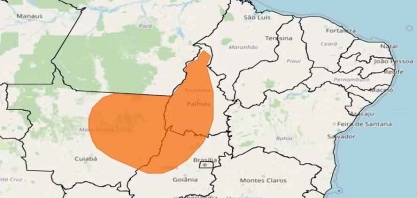Alerta laranja indica chuva forte e ventania no Centro-Oeste e Norte