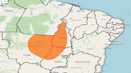 Alerta laranja indica chuva forte e ventania no Centro-Oeste e Norte