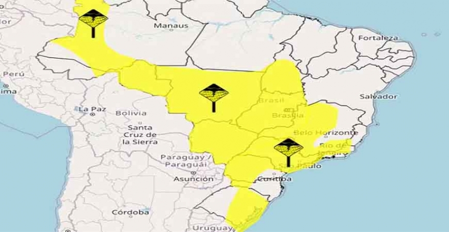 Mapa mostra área de alerta amarelo do Inmet: 'perigo potencial' — Foto: Inmet