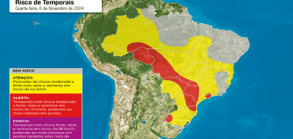 Muita chuva sobre o Brasil nesta quarta-feira 