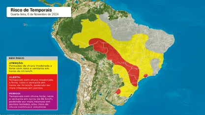 Muita chuva sobre o Brasil nesta quarta-feira 