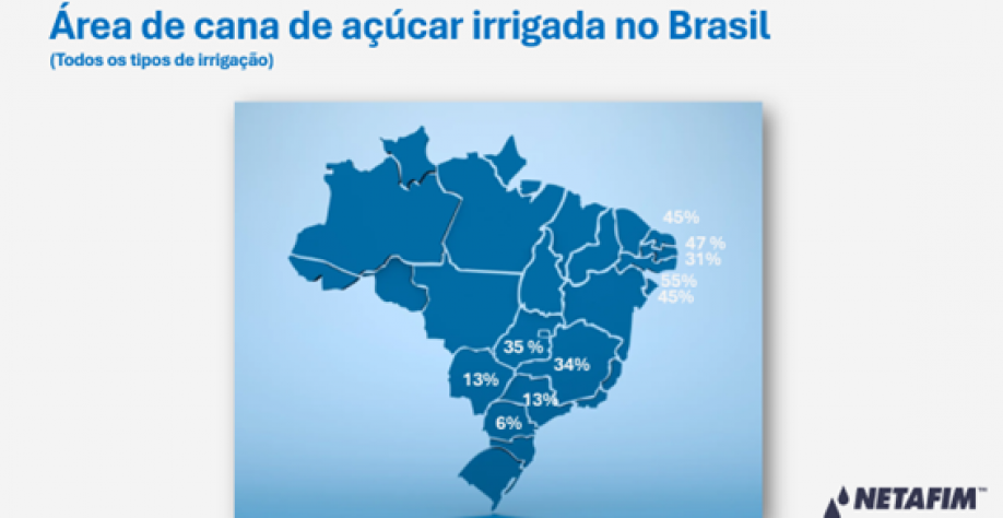 Área irrigada de cana de açúcar no Brasil