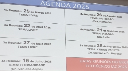 Anote a agenda das Reuniões do Grupo Fitotécnico de Cana-de-Açúcar para 2025