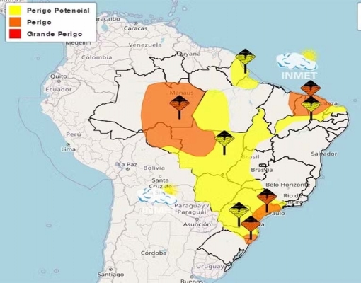 Alerta laranja em 12 Estados do Brasil — Foto: Inmet