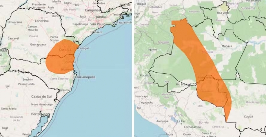 Alertas de chuvas intensas ativos no Sul e Norte do Brasil — Foto: Inmet